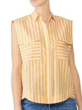 Habitual Yellow & White Striped Sleeveless Button-Front Top Small